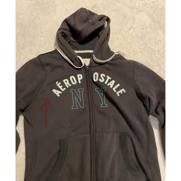 Aeropostale Y2K Womens Hoodie Sweatshirt Grunge Full Zip NY Fleece Gray XL - Picture 7 of 12